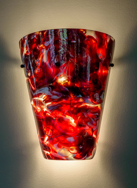 Wall Sconce Set In Red Renegade Art Glass - Artistic Glass Wall Sconces